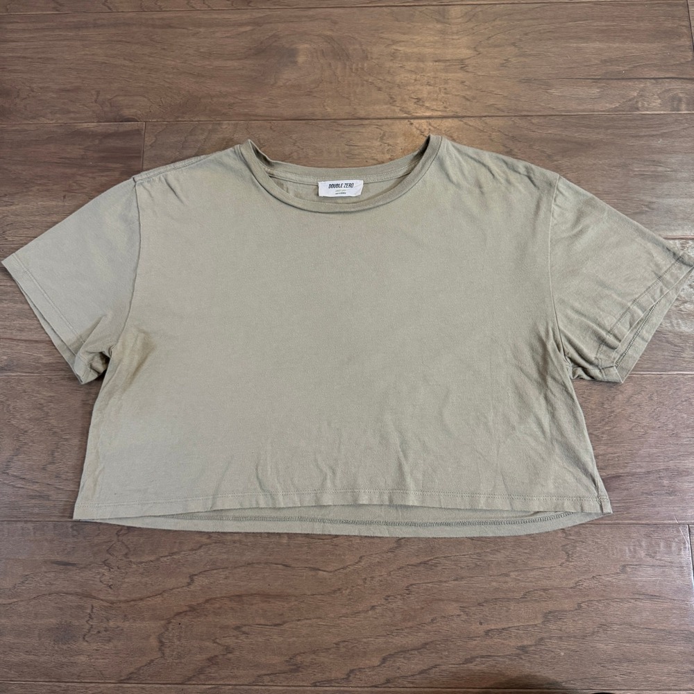 Double Zero Olive Green Cotton Cropped Short Sleeve Tee Shirt Large DZ21E188‎